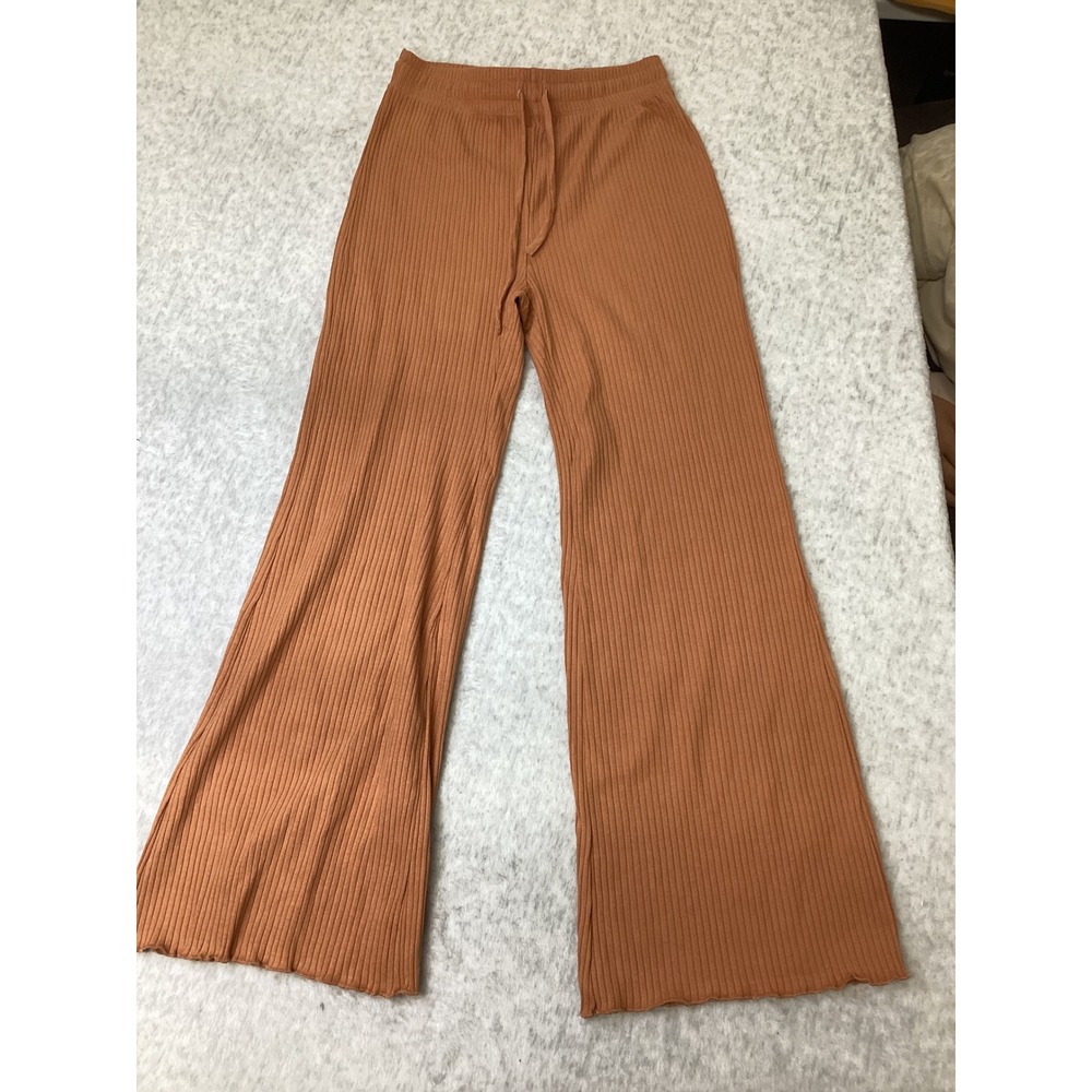 Billabong Essentials Ribbed Wide Leg Pants Orange Terracotta Drawst Small  NWOT